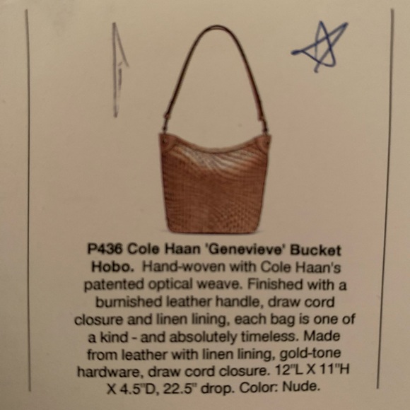 Sold***NWT Cole Haan Bag Genevieve Bucket Hobo - Picture 5 of 5